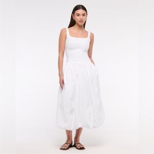 ABERCROMBIE & FITCH White Bubble Hem Midi Dress Square Neck Tall